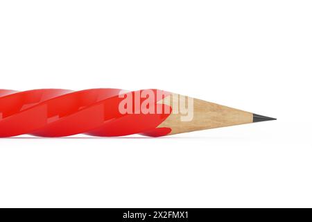 Abstract Red Wooden Pencil in Twist Shape on a white background. 3d Rendering Stock Photo