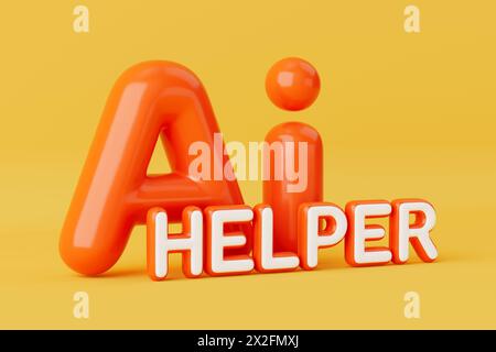AI Helper Balloon Sign on a yellow background. 3d Rendering Stock Photo