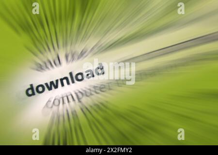 Download - In computer networks, download means to receive data from a remote system, typically a server such as a web server, an FTP server, an email Stock Photo