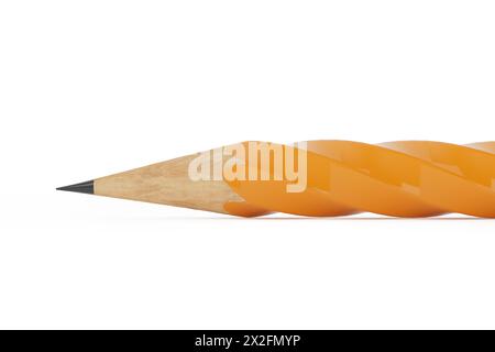Abstract Yellow Wooden Pencil in Twist Shape on a white background. 3d Rendering Stock Photo