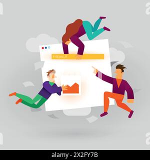 Site development illustration. Cartoon people building apps and web design. UI or UX design concept. Vector illustration Stock Vector