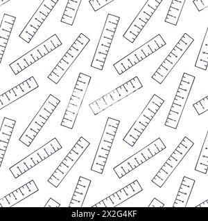 Vector seamless pattern with ruler for school. Hand drawn line element. Isolated on white background. Dark blue color. Stock Photo