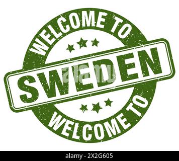 Welcome to Sweden stamp. Sweden round sign isolated on white background Stock Vector