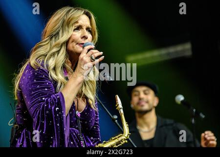 Bern, Switzerland. 19th, March 2024. The tribute band The Purple Jam performs a live concert at Bierhübeli in Bern. The band consists of former Prince band members and pays tribute to Prince’s music legacy. Here the Dutch saxophonist Candy Dulfer is seen live on stage. (Photo credit: Gonzales Photo - Tilman Jentzsch). Stock Photo