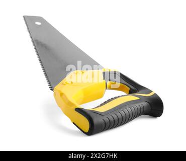 One saw with color hand isolated on white Stock Photo