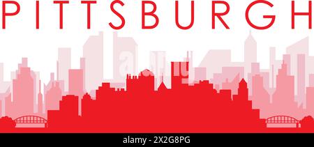 Red panoramic city skyline poster of PITTSBURGH, UNITED STATES Stock Vector