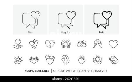 Love line icons. Gift box, Heart and Romantic letter. Linear set. Line icons. Vector Stock Vector