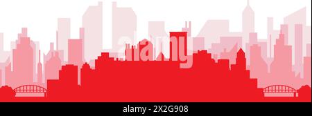 Red panoramic city skyline poster of PITTSBURGH, UNITED STATES Stock Vector