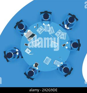 Office workers at work place concept. Coworking or brainstorm concept. Flat isometric vector illustration. Web Page template. Stock Vector