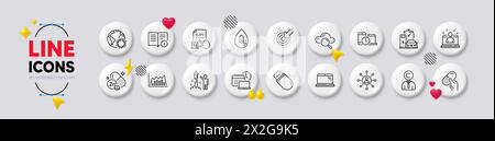 Qr code, Technical info and Coronavirus line icons. For web app, printing. White buttons 3d icons. Vector Stock Vector