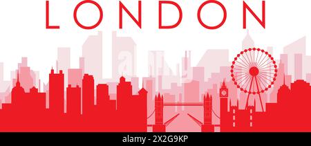 Red panoramic city skyline poster of LONDON, UNITED KINGDOM Stock Vector