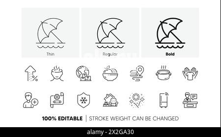 Hold t-shirt, Stress and Refrigerator line icons. For web app, printing. Line icons. Vector Stock Vector