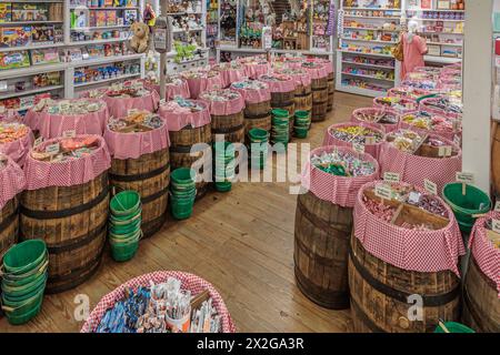 Woman shopping for candy at the Mast General Store in Waynesville, North Carolina Stock Photo