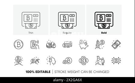 Bitcoin line icons. Blockchain, Crypto ICO and Cryptocurrency. Linear icon set. Line icons. Vector Stock Vector