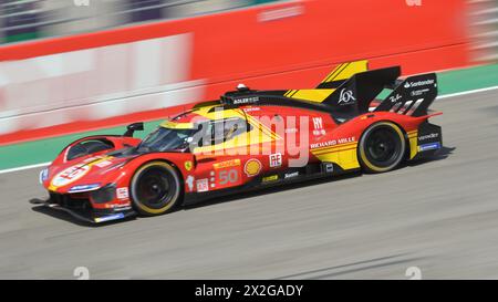 Imola, 21 April 2024: Ferrari in action at WEC FIA World Endurance Championship in Imola, Italy. The series features multiple classes of cars competin Stock Photo