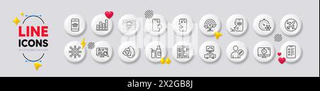 Milk, Smartphone recovery and Airplane mode line icons. For web app, printing. White buttons 3d icons. Vector Stock Vector