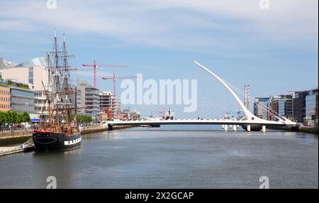 Samuel Beckett Bridge over River Liffey at day in Dublin, Ireland Stock Photo