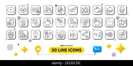 Share, Restaurant food and Change money line icons pack. For web app. 3d design elements. Vector Stock Vector