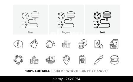 Finance, Organic tested and Coffeepot line icons. For web app, printing. Line icons. Vector Stock Vector