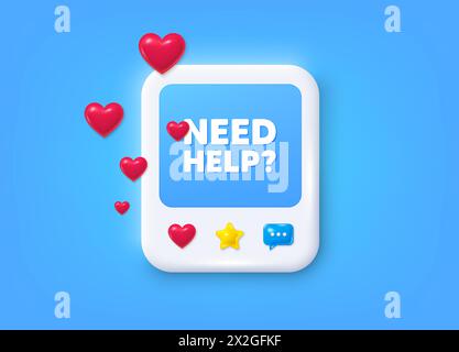 Need help symbol. Support service sign. Social media post 3d frame. Vector Stock Vector