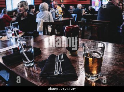 A table setting inside a restaurant Stock Photo
