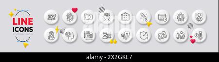 Vaccination, Ambulance transport and Chemistry pipette line icons. For web app, printing. White buttons 3d icons Vector Stock Vector