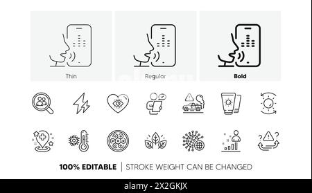 Voicemail, Sunscreen and Stats line icons. For web app, printing. Line icons. Vector Stock Vector