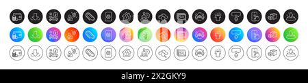 Computer fingerprint, Packing boxes and Engineering team line icons. For web app, printing. Round icon buttons. Vector Stock Vector