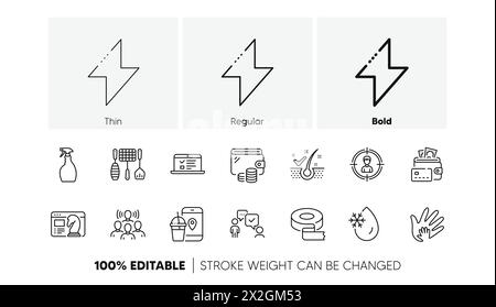 Anti-dandruff flakes, Adhesive tape and Web lectures line icons. For web app, printing. Line icons. Vector Stock Vector