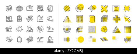 Airport line icons. Boarding pass, Baggage claim, Arrival and Departure. Design elements. Vector Stock Vector
