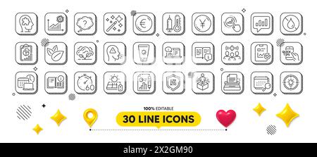 Cough, Medical staff and Graph chart line icons pack. For web app. 3d design elements. Vector Stock Vector
