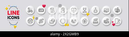 Sconce light, Woman and Budget accounting line icons. For web app, printing. White buttons 3d icons. Vector Stock Vector