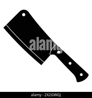 Meat cleaver knife icon. Butcher knife black silhouette. Vector illustration. Stock Vector