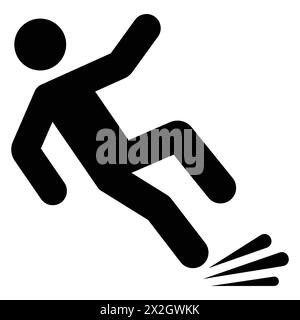 Slippery floor road icon on white background. Falling person black silhouette pictogram. Fall danger accident eps vector sign. Caution wet floor sign. Stock Vector