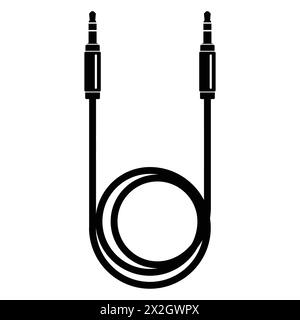 Audio sound speaker headphones Microphone Mic plug cable icon. Black silhouette. AUX, mini jack, wire symbol. 3.5mm TRRS Male. Vector illustration. Stock Vector