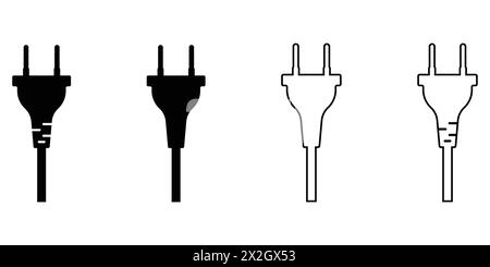 Vector electric plug flat icon set. Vector pictograph style is a flat symbol electrical plug cable wire black icon. Simple glyph pictogram. Stock Vector