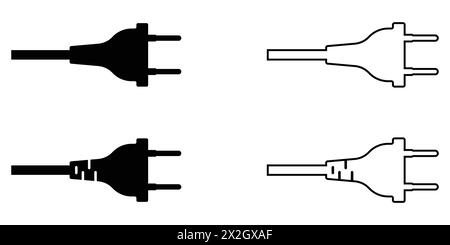 Vector electric plug flat icon set. Vector pictograph style is a flat symbol electrical plug cable wire black icon. Simple glyph pictogram. Stock Vector