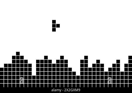 Game bricks tetris template. Black pixel blocks. Monochrome video game tetris background. Flat design vector illustration. Stock Vector