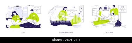 First aid in emergency situations abstract concept vector illustrations. Stock Vector