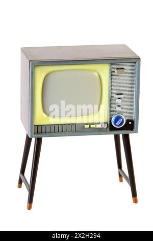 little retro plastic television isolated on white background Stock Photo