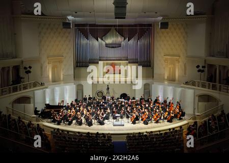 MOSCOW - FEBRUARY 26: Symphony Orchestra of Moscow State Conservatory named after P. Tchaikovsky plays music in Tchaikovsky Concert Hall, on February Stock Photo