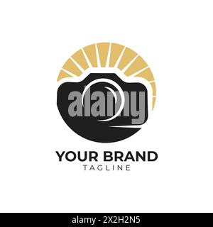Camera with sun logo template Stock Vector