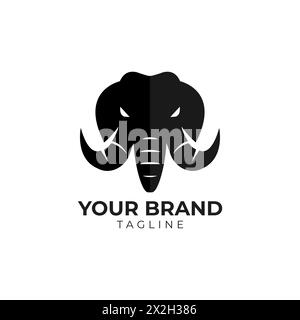 Elephant head with large tusks logo illustration Stock Vector