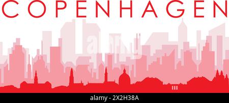 Red panoramic city skyline poster of COPENHAGEN, DENMARK Stock Vector