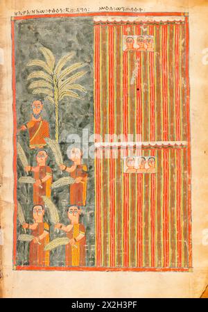 Illuminated Gospel - Amhara peoples  -The Entry of Christ into Jerusalem 2- late 14th–early 15th century Stock Photo