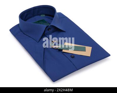 Dark blue folded short sleeve shirt isolated on white background Stock Photo