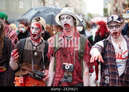 MOSCOW - MAY 14: Three unidentified participants vampires at Zombie Walk on Old Arbat, May 14, 2011, Moscow, Russia. Stock Photo
