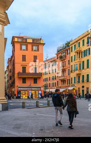 Piazza Capresa in Santa Margherita Ligure - popular touristic destination in summer at Italy. Stock Photo