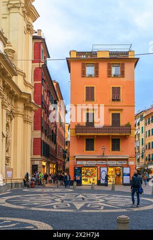 Piazza Capresa in Santa Margherita Ligure - popular touristic destination in summer at Italy. Stock Photo