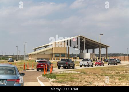 Eagle Pass, TX, US-April 8, 2024: Checkpoint near the US-Mexico border. Inland border check points are common and cars are searched for illegal and un Stock Photo